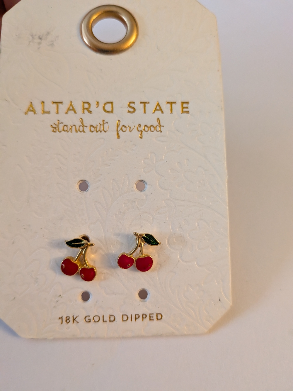 Altar'd State 18K Gold-Dipped Cherry Stud Earrings - Red & Green